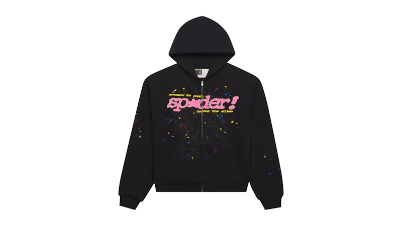 Sp5der Punk V2 Zip Up Hoodie Black